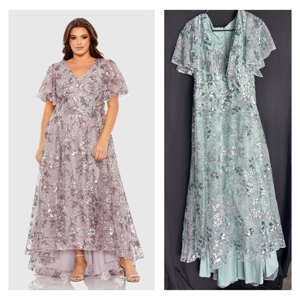 Mac Duggal 20473 NWT V Neck Flutter Sleeve A Line Embellished Dress